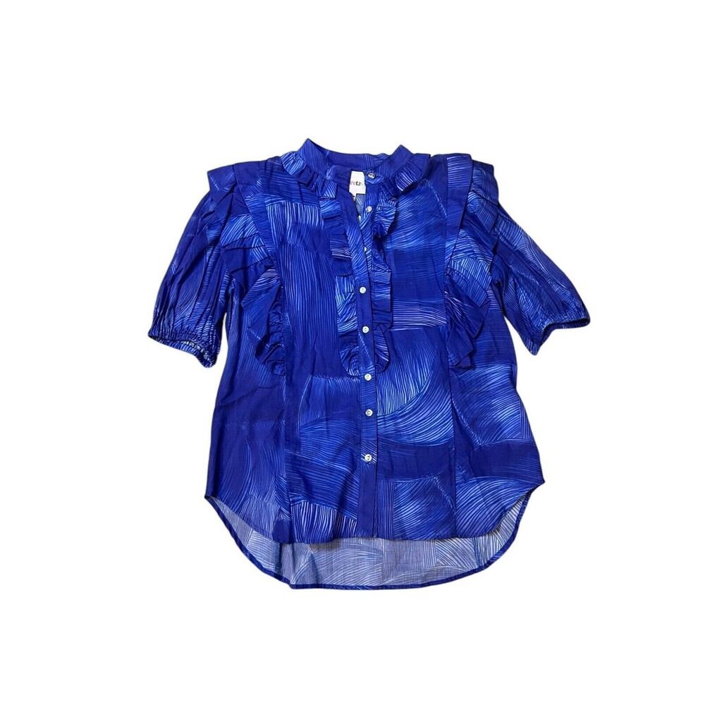 De Loreta Saracha Ruffle 3/4 Sleeve Blue Blouse Womens Sz XL